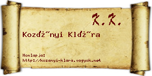 Kozányi Klára névjegykártya